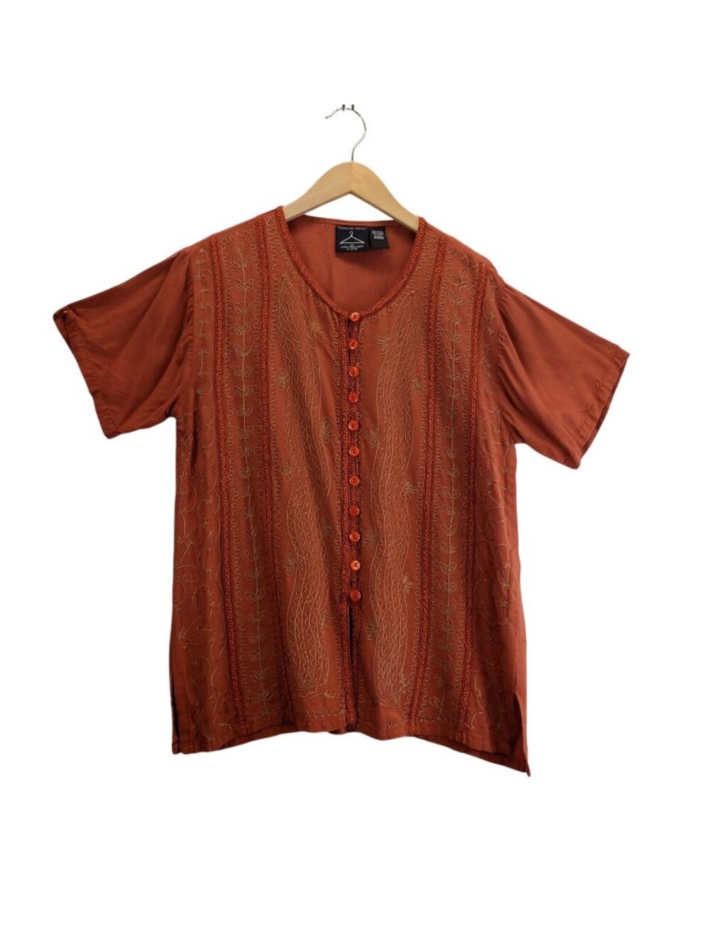 Peasant Tunic Top Burnt Orange L Vtg Shopping With Anthony Embrodriey Boho India